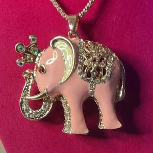 Betsey Johnson Crowned Elephant Pendant on 14” Chain